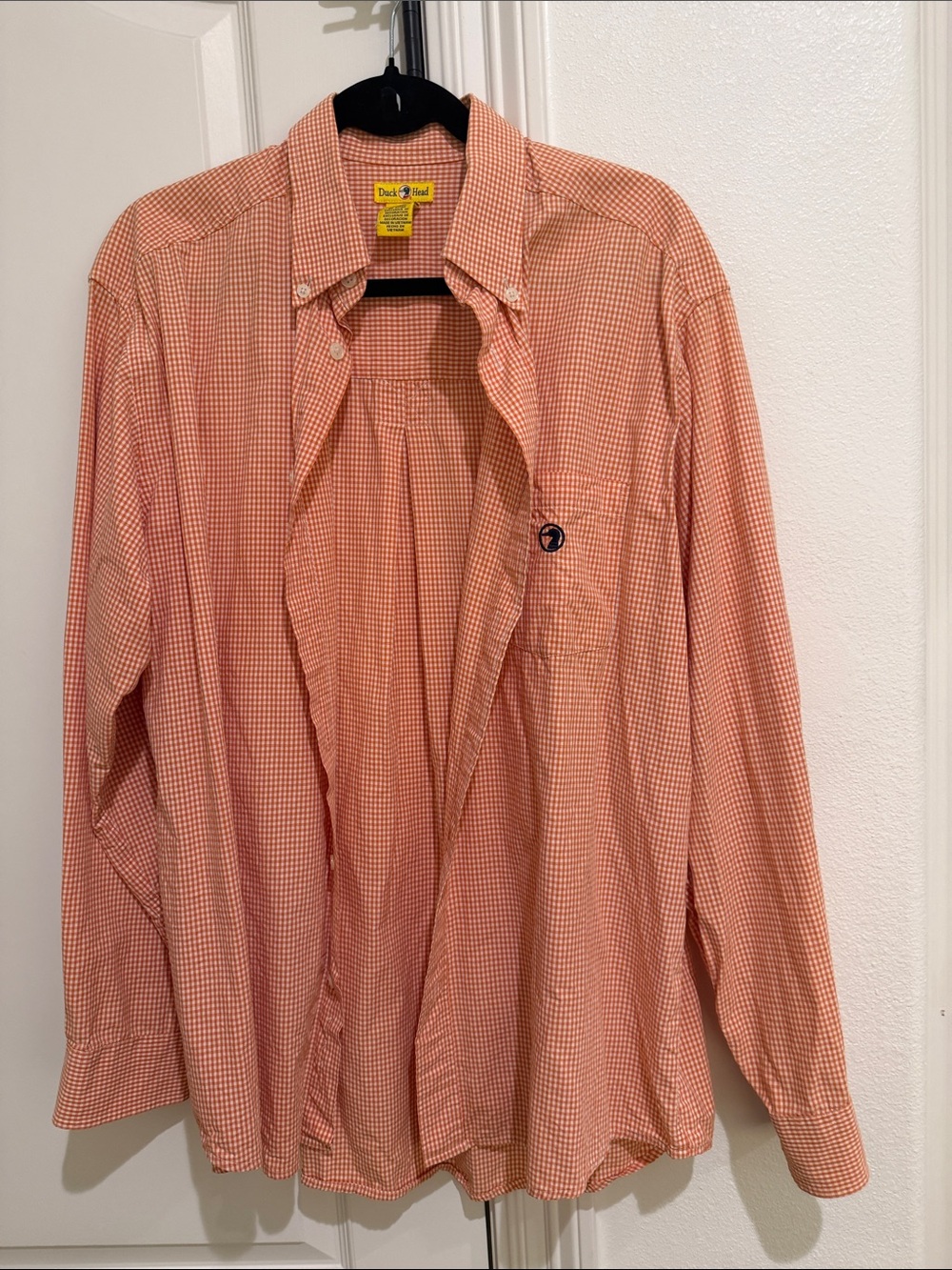 Duck head orange and white button down shirt size large